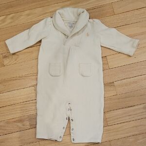 Ralph Lauren Cream Shawl-Collar Baby Romper